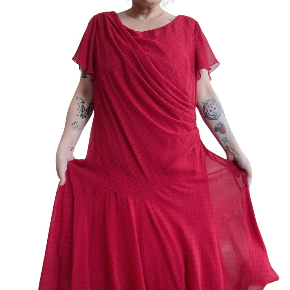 Jacques Verte Plus size red and black polka dot flowy dress short sleeve s20